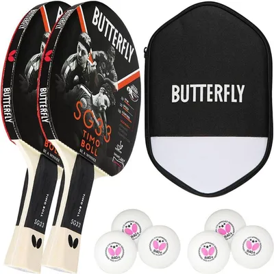 Produktbild von Butterfly 2x Timo Boll SG33 Tischtennisschläger + Tischtennishülle + 6x 40+ 3*** Tischtennisbälle | Tischtennisset Tischtennis Set TT Tabletennis