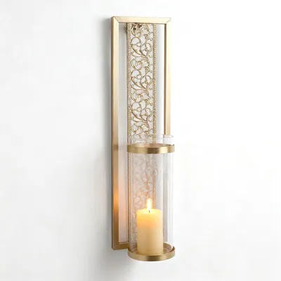 Productafbeelding van Wandkandelaar, 2 Stuks Wandgemonteerde Vintage Decoratieve Kandelaars, voor Woonkamer Badkamer Eetkamer (GOLD)
