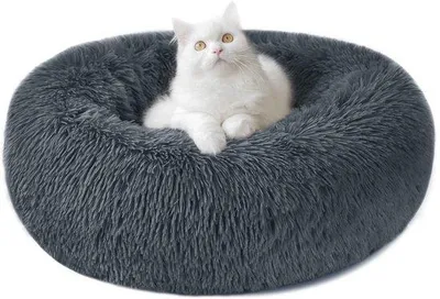Produktbild von Hauskatzenbett, weiches, runden Plüschdonut, kuschelhartekissen, waschbar, für kleine, mittelgroße und große Hunde, Katzen und andere Haustiere, S-40cm, hellgrau.