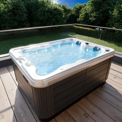 Produktbild von TroniTechnik® BOTTARO, 210x160 cm Outdoorwhirlpool mit Heizung, Farblicht, Massagedüsen und robuster Sanitäracryl-Wanne