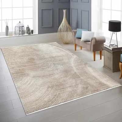 Obrázek produktu pro Koberec béžový moderní kruhový design měkký a snadno udržovatelný rozměr - 200 x 290 cm