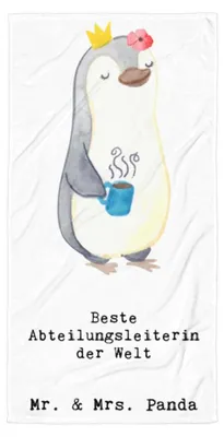 Produktbild von Mr. & Mrs. Panda Handtuch Pinguin Beste Abteilungsleiterin der Welt - Weiß - Geschenk, Abschied, Großes Badehandtuch, Büro, Duschtuch, Reisehandtuch, Geschenkidee, Arbeit