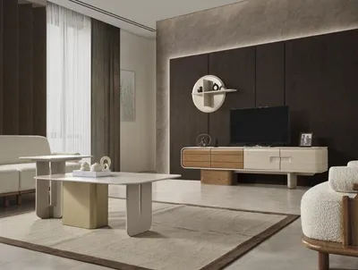 Produktbild von Wohnzimmer Set Beistelltisch Couchtisch TV Ständer Wandregal Holzmöbel