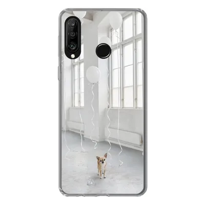 Produktbild von MuchoWow® Handyhülle Schutzhülle Hülle für Huawei P30 Lite Hund - Weiß - Luftballon Silikon Softcase Handy Hülle - Handyhülle