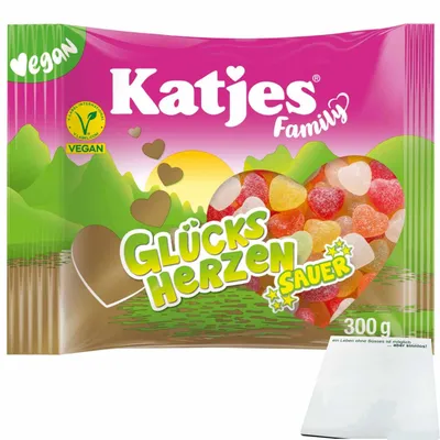 Produktbild von Katjes Family Glücksherzen Sauer (300g Beutel) + usy Block
