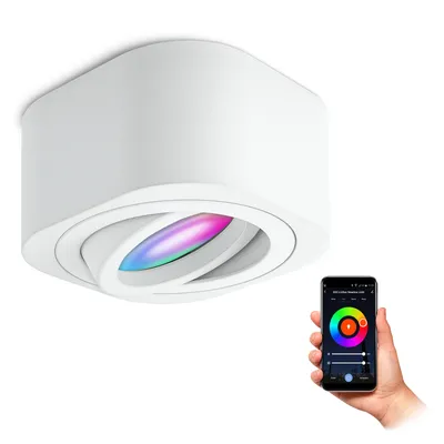 Produktbild von SSC-LUXon TEARA Aufbaustrahler flach weiß schwenkbar inkl. Smart RGB+ WLAN LED - Spot Deckenstrahler kompatibel mit Alexa, Siri & Google