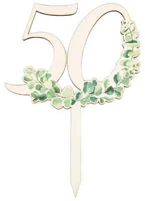 Produktbild von 50. Geburtstag Cake Topper - Holzstecker Eukalyptus Deko 18 cm