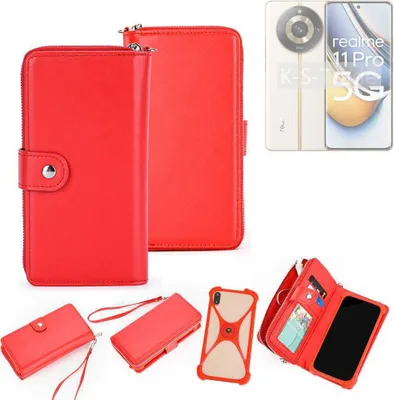 Produktbild von K-S-Trade 2in1 Schutzhülle Portemonnee Handyhülle mit Bumper kompatibel mit Realme 11 5G Hülle Case Etui Geldbörse Smartphone rot (1x)