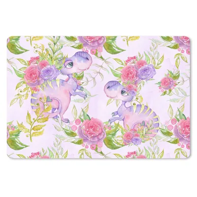 Produktbild von MuchoWow® Mauspad Mousepad Dinosaurier - Blumen - Kinderzimmer - Mädchen - Rosa - Mädchen 27x18 cm - Mousepads - Maus Mat - Pad - Mausunterlage - Büroartikel - Desk Matten