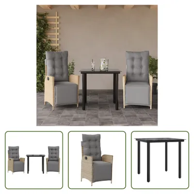 Produktbild von The Living Store 3-tlg. Garten-Essgruppe mit Kissen Beigemischung Poly Rattan