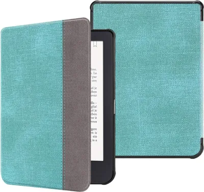 Produktbild von Fintie Hülle kompatibel mit Tolino Shine 3 eReader (2018) / Kobo Clara HD (2018) eReader - Ultradünne Schutzhülle mit Ruhemodus und Magnetverschluss, Jeansoptik Türkis