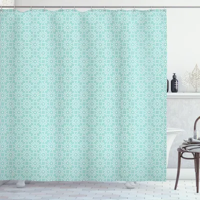 Obrázok produktu pre ABAKUHAUS keltský sprchový záves, Aqua Keltský štýl Skrútené opakujúce sa kruhové obrázky Líniová sieťová potlač, 175 x 200 cm, modrá biela