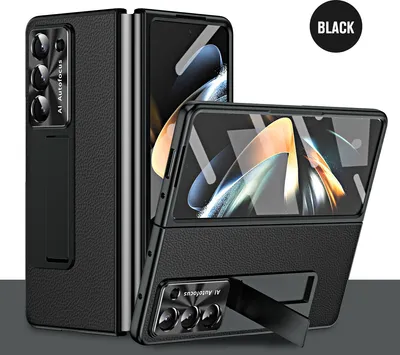 Immagine prodotto di Custodia per Samsung Galaxy Z Fold 6 Litschi Custodia rigida per PC con protezione dello schermo, protezione dell'obiettivo, supporto nero