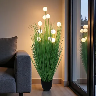 Produktbild von Künstliches Dekogras 110 cm mit LED Beleuchtung Kunstpflanze batteriebetrieben mit Timer Dekolampe Stehlampe Nachtlicht