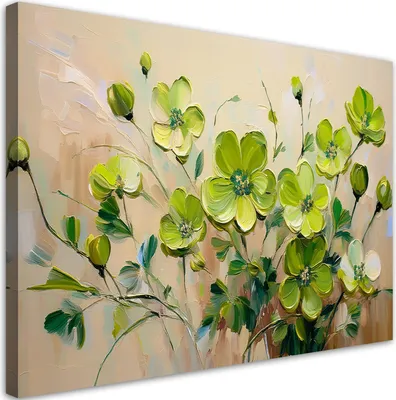 Produktbild von Leinwandbild Grüne Blühende Blumen Pflanzen 60x40 Feeby Grün bild für die wand bereit zum aufhängen