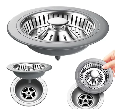 Produktbild von Abflusssieb 3-in-1 Pop-Up Edelstahl Spülbeckensieb für Speisereste 78-85 mm Silber 1 Stück