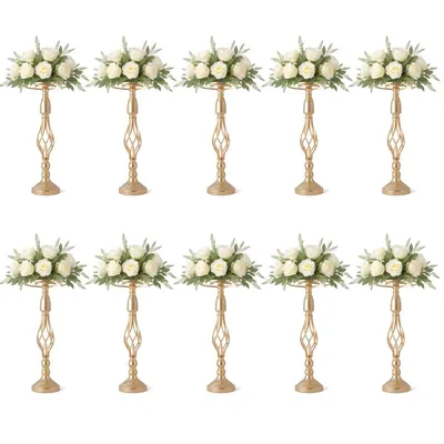 Produktbild von Metall Blumenständer Set 10 Stück – 52 cm Goldene Centerpieces für Hochzeit & Events – Elegante Deko Ständer