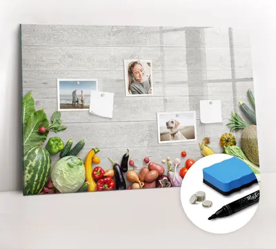 Produktbild von Magnetpinnwand Memoboard - Zubehörsatz - Schwarzer Marker + Schwamm + Magnete - 90 x 60 cm - Gemüse auf dem Tisch