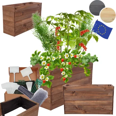 Produktbild von MODO24 Hochbeet Holz, Pflanzkasten, Massivholz, Kiefer, Kräuterbeet, Blumenkasten, Garten, Terrasse, 54x83x30 cm, Braun, ZP06