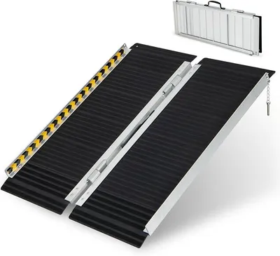 Produktbild von Rollstuhlrampe 91 cm, Klapprampe Tragbar & Anti-Rutsch bis zu 272KG belastbar, Auffahrrampe Aluminium, Schwellenrampe für Rollstuhl Treppen Türen (91 x 74 cm)