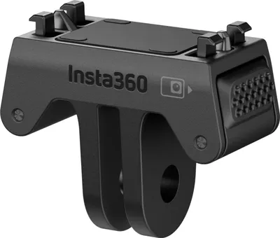 A black Insta360 mounting bracket is shown against a white background.