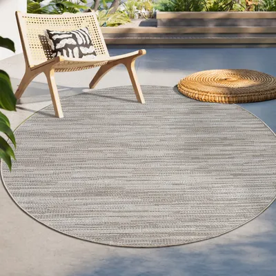Image de Tapis d'extérieur en lin tissé moderne Boho Ethno résistant aux intempéries extérieur Taille 80 cm rond