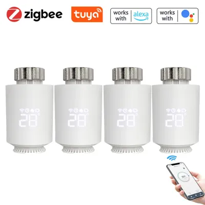 Produktbild von 4X Zigbee Smart Heizkörperthermostat Thermostatventil Tuya App und Programmierbares Heizkoerperventil Heizkörper Thermostat Heizung Kompatibel mit Alexa & Google Home
