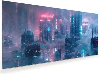 Produktbild von Glasbild 80x40cm in XXL für Wohnzimmer, Schlafzimmer Motiv Futuristische Stadt