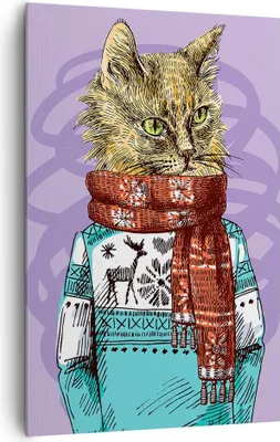 Produktbild von Bild auf Leinwand - Leinwandbild - Einteilig - Katze Schal Illustration hipster - 80x120cm - Wand Bild - Wandbilder - Leinwanddruck - Wanddekoration - Leinwand bilder - Wandbild - PA80x120-3201