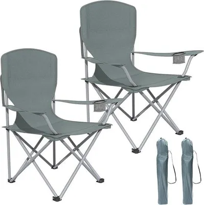 Image de Chaises de camping pliantes - Chaise de pêche avec porte-gobelet - Chaise de camping pliante avec accoudoirs - Sac de transport - Lot de 2 - Chaises de camping légères et faciles à transporter