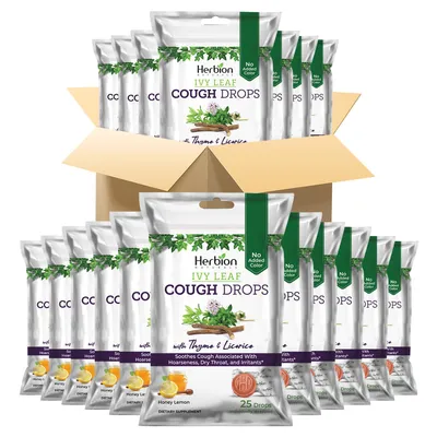 Zdjęcie produktu dla Herbion Naturals – pastylki na kaszel z liści bluszczu z tymiankiem i lukrecją, o smaku miodowo-cytrynowym, dla dorosłych i dzieci powyżej 6. roku życia, opakowanie zawierające 40 sztuk