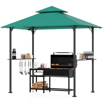 Produktbild von Arvioo Grillpavillon mit Doppeldach, Seitenregalen & Flaschenöffner, Gartenpavillon Gartenlaube Wasserdicht UV-Schutz, Dachlüftung Grillunterstand BBQ