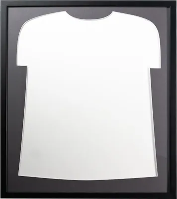 Produktbild von Trikotrahmen Schwarz mit Passepartout in Trikot Form FanFrame- Massivholz Bilderrahmen lackiert, Passepartout:Fotograu, Trikotrahmen-Größe:Mittel