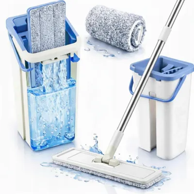 Zdjęcie produktu dla Mop Płaski Dwukomorowy Z Wiadrem – Zestaw Do Mycia Podłóg + 2 Wkłady