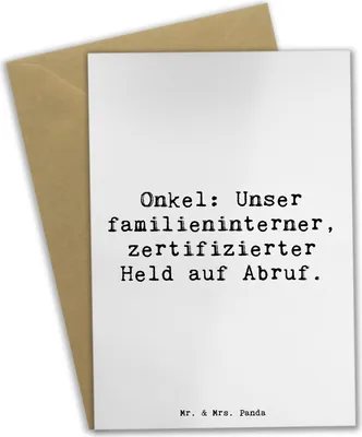 Produktbild von Mr. & Mrs. Panda Grußkarte Spruch Onkel-Held - Weiß - Geschenk, Held, Familie, weihnachtskarten, kommunionskarte, Patenonkel, einladungskarten, Unterstützung, osterkarte