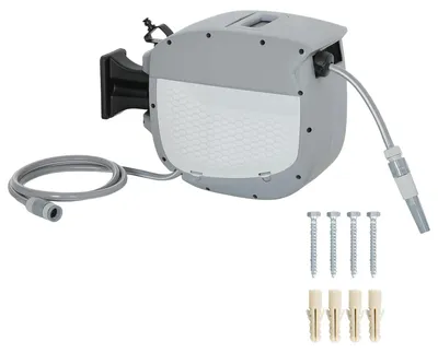 Produktbild von Schlauchtrommel mit Gartenschlauch 20 m, 180° schwenkbar Schlauchbox mit automatische Aufrollung Selbstverriegelung