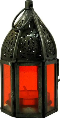 Produktbild von Orientalische Metall/Glas Laterne in Marrokanischem Design, Windlicht Klein, Mehrfarbig, Glas,Metall,Eisen, Farbe: Orange, 11,5*5*5 cm