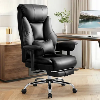 Produktbild von WOLTU Bürostuhl Ergonomisch, Chefsessel Doppellagige Rückenlehne, Rückenlehnenverstellung, Polyurethan: Schwarz Farbe: Schwarz