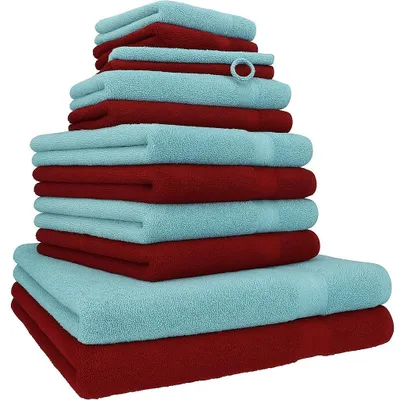 Produktbild von Betz 12-tlg. Handtuch-Set PREMIUM 2 Duschtücher 4 Handtücher 2 Gästetücher 2 Seiftücher 2 Waschhandschuhe  Farbe: rubinrot / ocean