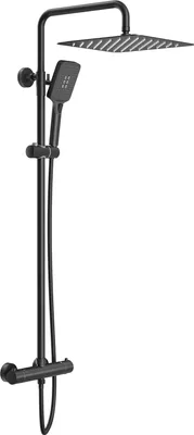 Immagine prodotto di Sistema doccia Rainsworth con termostato, doccia a pioggia quadrata in acciaio inox da 30 cm, soffione a 3 modalità di getto, set doccia 92-126 cm, nero
