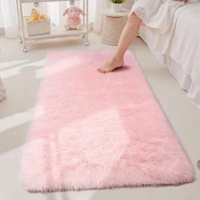 Obrázok produktu pre Koberček do spálne alebo chodby, ružový, 80x300 cm, plyšový, umývateľný, protišmykový