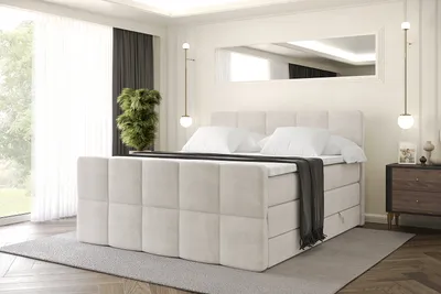 Produktbild von ALTDECOR Boxspringbett mit Matratze und Lattenrost, Topper, Polsterbett mit Bettkasten, Bett mit Stauraum H3- und H4- Matratze, Doppelbett, Springboxbett -LIRO-Z KING-140x200 - Beige Casablanca