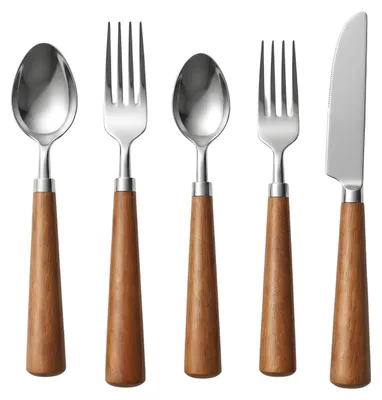 Produktbild von Besteckset Akira 5er Set Akazienholz Edelstahl 18 bis 22 cm groß, handgemachtes Besteckset aus Akazienholz und Edelstahl 304, 5er Set für Küche, Buffet, Tischdeko, Dinner und natürliche Tischkultur