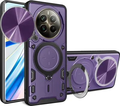 Produktbild von Handyhülle für Realme 12 Pro /Realme 12 Pro+ Dual-Layer Stoßfest Rüstung Hülle mit Dia Kameraschutz und Kreisförmig Ring Ständer Lila