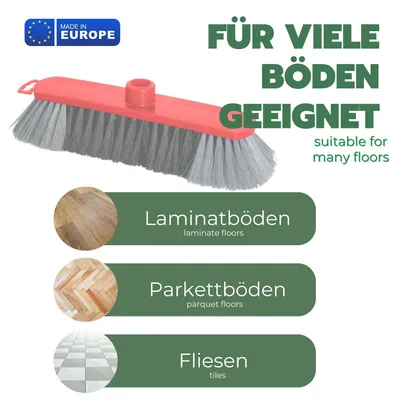 Produktbild von Novaliv Kunststoff Zimmerbesen 30 cm FEINE KUNSTBORSTEN Kehrbesen Rot Saalbesen mit Stiel Steckstiel stabil Saalbesen mit Gewinde für 22mm Besenstiele geeignet Spinnwebenbesen Zimmerbesen Magic Broom
