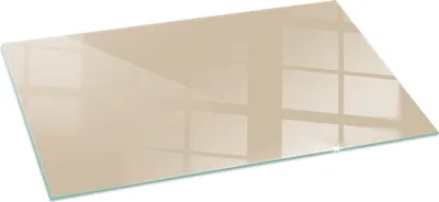 A rectangular glass plate with a beige tint, reflecting a grid pattern.