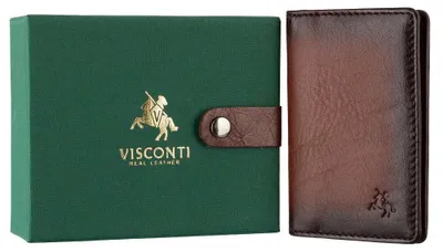 Obrázok produktu pre Pánska peňaženka značky Visconti, vyrobená z prírodnej kože, hnedá, s technológiou RFID, rozmer 10 x 6,5 cm