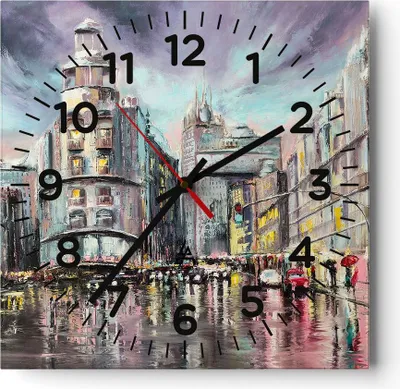 Produktbild von Wanduhr - Quadrat - Glasuhr - Stadt Straße Haus - 40x40cm - Schleichendes Uhrwerk - Lautlos - zum Aufhängen bereit - Dekoration Modern - Wanddekoration aus Glas - C4AC40x40-3440