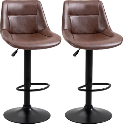 Produktbild von HOMCOM Barhocker 2er Set Barstuhl mit Rückenlehne, Tresenhocker höhenverstellbar, drehbarer Bistrohocker mit Fußstütze, Kunstleder, Stahl, Braun