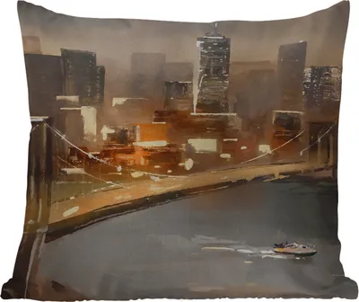 Produktbild von MuchoWow® Outdoor Kissen - Gemälde - Öl - Skyline - Stadt - Wasser - 40x40 cm - Wetterfest - Lounge Kissen - Kopfkissen - Interieur - Polster mit Bild